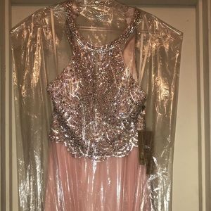 Blush pink with silver detailing prom dress.